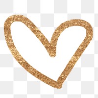 PNG Gold doodle heart element, transparent background