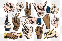 PNG hand gesture illustration set, transparent background