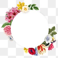 Floral badge png round shape collage element, transparent background