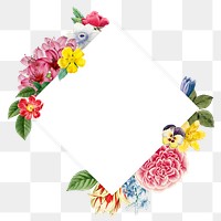 Floral badge png square shape collage element, transparent background