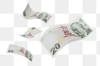 Png 20 Turkish lira bank notes, transparent background