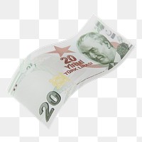 Png 20 Turkish lira bank note, transparent background