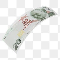 Png 20 Turkish lira bank note, transparent background