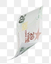 Png 20 Turkish lira bank note, transparent background