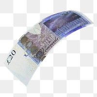Png 20 British pounds bank note, transparent background