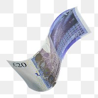 Png 20 British pounds bank note, transparent background