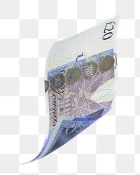 Png 20 British pounds bank note, transparent background