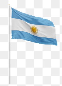 Png flag of Argentina on pole, transparent background