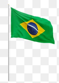 Png Brazilian flag on pole, transparent background