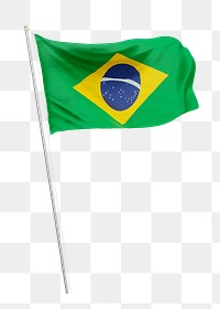 Png Brazilian flag on pole, transparent background