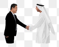 Png international business partners handshake, transparent background