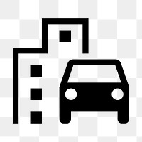 PNG car & building flat icon, transparent background