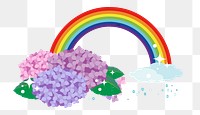 PNG Rainbow sky and flowers sticker,  transparent background. Free public domain CC0 image.