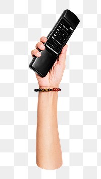 Png hand holding remote control, transparent background