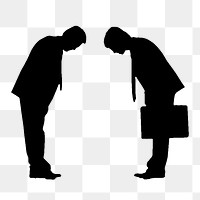 Png silhouettes of Asian businessmen bowing, transparent background