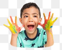 Png boy posing with hands painted, transparent background