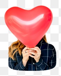 Png woman with heart shaped balloon, transparent background