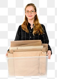 PNG cardboard box woman collage element, transparent background