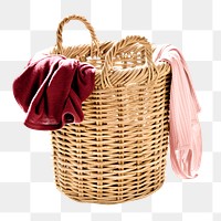 Png wooden laundry basket, isolated object, transparent background