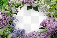 Purple flowers frame png mockup, transparent background