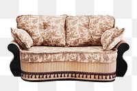 PNG vintage beige couch pattern collage element, transparent background