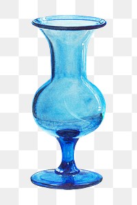 Png tall blue crystal vase, transparent background
