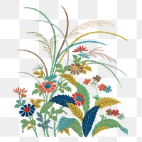 PNG Colorful flower branches, Japanese botanical illustration, transparent background. Remixed by rawpixel.