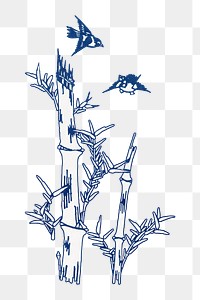 PNG Blue bamboo branches, Japanese illustration, transparent background. Remixed by rawpixel.