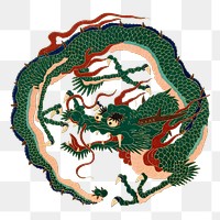 PNG Green Japanese dragon, mythical creature illustration, transparent background. Remixed by rawpixel.