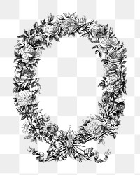 PNG Rose wreath frame, vintage black & white illustration on transparent background  by François-Frédéric Grobon. Remixed by rawpixel.
