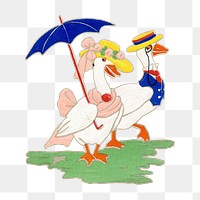 PNG geese character vintage illustration on transparent background. Remixed by rawpixel. 