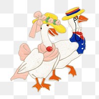 PNG geese character vintage illustration on transparent background. Remixed by rawpixel. 