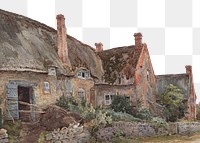 Thatched cottage png border watercolor art, transparent background. Remixed by rawpixel.