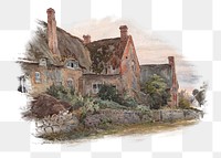 Thatched cottage png watercolor art, transparent background. Remixed by rawpixel.