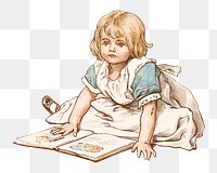 Little girl png reading a book, transparent background. Remixed by rawpixel.