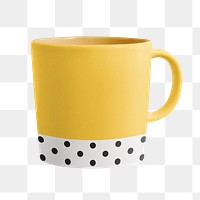 PNG Yellow polka dot coffee mug, transparent background