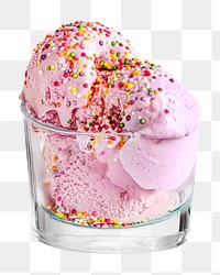 Png strawberry ice cream with sprinkles, transparent background