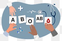 Blood types png diverse hands, health & wellness remix, transparent background