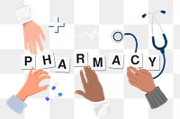 Pharmacy png diverse hands, health & wellness remix, transparent background