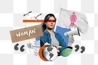 Woman word png, equal rights protest remix, transparent background