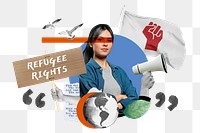 Refugee rights png, woman protesting remix, transparent background