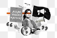 Asian voices matter png, woman protesting remix, transparent background