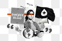 Donate blood word png, charity campaign remix, transparent background