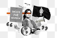 Unite for women png, equal rights protest remix, transparent background