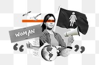 Woman word png, equal rights protest remix, transparent background