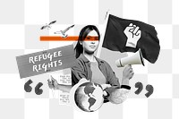 Refugee rights png, woman protesting remix, transparent background