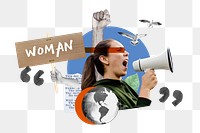 Woman png, protest activism photo collage, transparent background