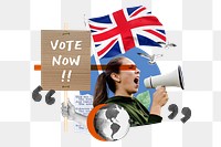 Vote now png, UK election campaign remix, transparent background