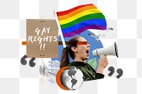 Gay rights png, gender equality protest remix, transparent background