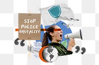 Stop police brutality png, woman protesting remix, transparent background